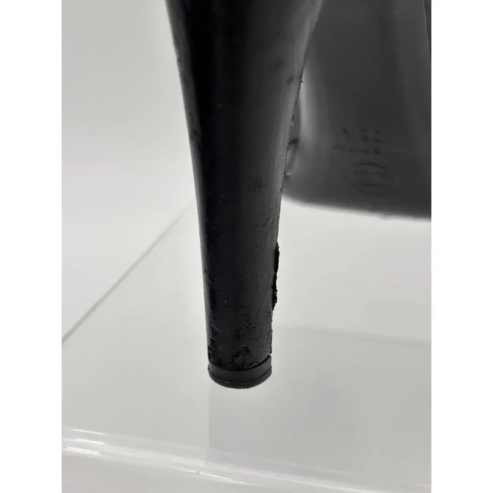 Chanel Interlocking CC Logo Platform Ankle Boots Black Leather Size 38 / 8 Chain